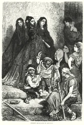 Straatmuzikanten in Sevilla (gravure)