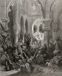 De kruisvaarders slachten de inwoners van Caesarea af, illustratie uit 