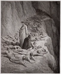 De Goddelijke Komedie, Purgatorio, canto 19: De zielen van de gierigen: Adrianus V spreekt tot Dante - van Dante Alighieri (1265-1321) - Illustratie door Gustave Doré (1832-1883)