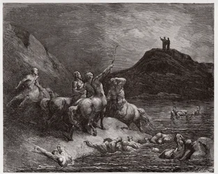 De Goddelijke Komedie (La Divina Commedia, La Divine Comedie), Inferno, Canto 12: Nessus en de centauren - door Dante Alighieri (1265-1321) - Illustratie door Gustave Doré (1832-1883)