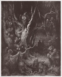 De Goddelijke Komedie, Hel, Zang 13: De Harpijen in het woud van de zelfmoordenaars - door Dante Alighieri (1265-1321) - Illustratie door Gustave Doré (1832-1883)