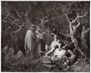 De Goddelijke Komedie (La Divina Commedia), Inferno, Canto 13: De zelfmoordenaars in het bos - door Dante Alighieri (1265-1321) - Illustratie door Gustave Doré (1832-1883)