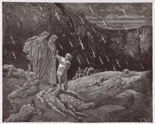 Inferno, Canto 15: Brunetto Latini spreekt Dante aan (Illustratie door Gustave Doré)