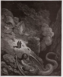 De Goddelijke Komedie (La Divina Commedia, La Divine Comedie), Inferno, Canto 17: Geryon, symbool van bedrog - door Dante Alighieri (1265-1321) - Illustratie door Gustave Doré (1832-1883)