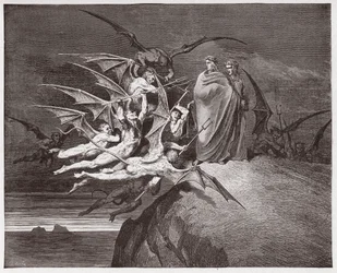 De Goddelijke Komedie, Inferno, Zang 21: De demonen bedreigen Vergilius - door Dante Alighieri (1265-1321) - Illustratie van Gustave Doré (1832-1883)
