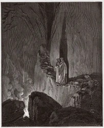 De Goddelijke Komedie, Inferno, Canto 26: De vlammende geesten van Odysseus en Diomedes - door Dante Alighieri (1265-1321) - Illustratie van Gustave Doré (1832-1883)