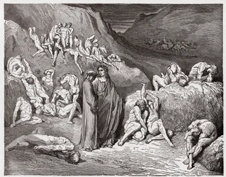 Inferno, Canto 29: De vervalsers en vervalsers gekweld door jeuk (Illustratie door Gustave Doré)
