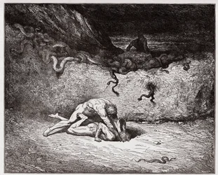 Inferno, Canto 30: De kwelling van de vervalsers in de negende bolgia (Gianni Schicchi) (Illustratie door Gustave Doré)