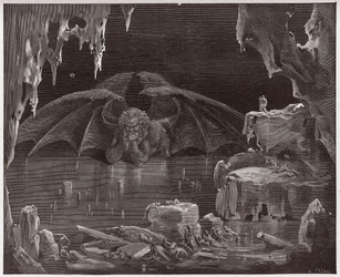 De Goddelijke Komedie (La Divina Commedia, La Divine Comedie), Inferno, Canto 34: Lucifer, koning van de hel, bevroren in het ijs - door Dante Alighieri (1265-1321) - Illustratie door Gustave Doré (1832-1883)