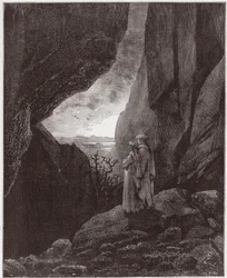 De Goddelijke Komedie (La Divina Commedia, La Divine Comedie), Inferno, Canto 34: Virgil en Dante stijgen op naar de bovenwereld - door Dante Alighieri (1265-1321) - Illustratie door Gustave Doré (1832-1883)