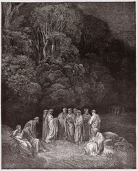 De Goddelijke Komedie, Inferno, Zang 4: Homerus, de dichters en helden in het voorgeborchte - van Dante Alighieri (1265-1321) - Illustratie van Gustave Doré (1832-1883)