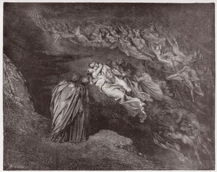 De Goddelijke Komedie (La Divina Commedia, La Divine Comedie), Inferno, Canto 5: De ziel van Francesca spreekt tot Dante - door Dante Alighieri (1265-1321) - Illustratie door Gustave Doré (1832-1883)