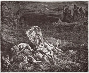 De Goddelijke Komedie, Inferno, Canto 7: Virgil toont Dante de zielen van de toornigen in de Styx - door Dante Alighieri (1265-1321) - Illustratie door Gustave Dore (1832-1883)