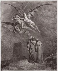 De Goddelijke Komedie, Inferno, Canto 9: De afschuwelijke Erinyes: Megaera, Tisphone, Alecto - door Dante Alighieri - Illustratie door Gustave Dore