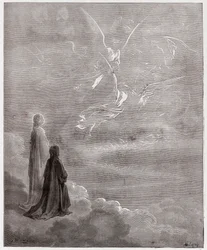 De Goddelijke Komedie, Paradiso, Zang 18: Dante en Beatrice verheven naar de sfeer van Jupiter - door Dante Alighieri (1265-1321) - Illustratie van Gustave Doré (1832-1883)