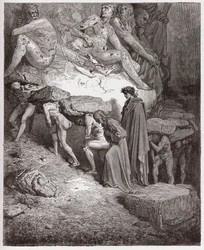 De Goddelijke Komedie (La Divina Commedia, La Divine Comedie), Purgatorio, Canto 11: De zielen van de hoogmoedigen, dragend zware stenen - door Dante Alighieri (1265-1321) - Illustratie door Gustave Doré (1832-1883)