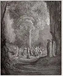 De Goddelijke Komedie (La Divina Commedia, La Divine Comedie), Purgatorio, Canto 24: De gulzige zielen huilend onder de boom - door Dante Alighieri (1265-1321) - Illustratie door Gustave Doré (1832-1883)