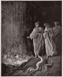 De Goddelijke Komedie (La Divina Commedia, La Divine Comedie), Purgatorio, Canto 25: De dichters in de zevende cirkel - door Dante Alighieri (1265-1321) - Illustratie door Gustave Doré (1832-1883)
