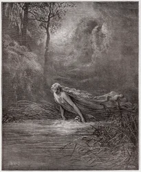 De Goddelijke Komedie, Vagevuur, Zang 31: Dante ondergedompeld in de rivier de Lethe - door Dante Alighieri (1265-1321) - Illustratie door Gustave Doré (1832-1883)