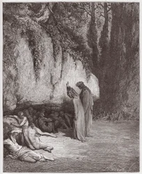 Purgatorio, Canto 4: De luie zielen naast de rots (Illustratie door Gustave Doré)