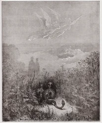 De Goddelijke Komedie, Purgatorio, Canto 8: De engelen verdrijven de slang - door Dante Alighieri (1265-1321) - Illustratie door Gustave Doré (1832-1883)