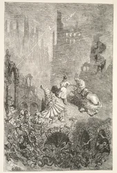 De Val van Kasteel Pellams, uit Verhalen van de Dagen van Koning Arthur door Charles Henry Hanson, pub.1898