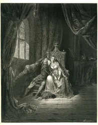 De Hel van Dante Alighieri (de Goddelijke Komedie) geïllustreerd door Gustave Doré. Franse editie van 1861. Francesca da Rimini en haar minnaar.