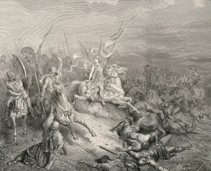 De Heilige Bijbel. 1866. De engel van de Makkabeeën. Gravure