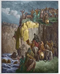 De slachting van de profeten van Baäl - De profeet Elia laat de priesters van Baäl omkomen - gravure in ‘De geïllustreerde Bijbel’ van Gustave Doré (1832-1883) - gravure uit ‘De Doré-Bijbel’
