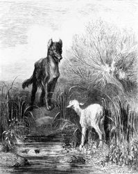 De wolf en het lam, Fabels van La Fontaine, door Doré