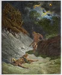 De dood van Abel - Moord op Abel door Kaïn - gravure in 