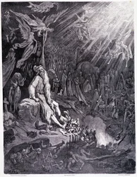 Het laatste oordeel zal je kwelling beëindigen... Plaat XII - Illustratie door Gustave Doré (1832-1883), voor La légende du juif errant door Pierre Dupont, editie Librairie du magasin pittoresque, Parijs 1862