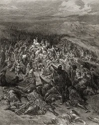 Twee honderd ridders vallen twintig duizend Saracenen aan, illustratie uit 