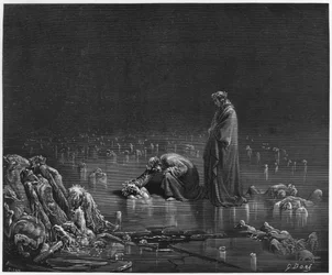 Vergilius (70-19 v.Chr.) en Dante, illustratie uit „De Goddelijke Komedie“ (Inferno) van Dante Alighieri (1265-1321), Parijs, gepubliceerd in 1885