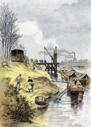 Het laden van appels in wagons, quai de Bercy, Parijs Tekening door Gustave Fraipont (1849-1923) uit 