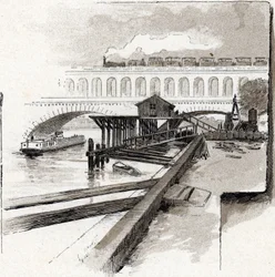 Le viaduct du point du Jour, Boulogne-Billancourt Tekening door Gustave Fraipont (1849-1923) uit Saint-Juirs