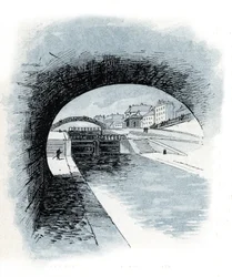 Les écluses du canal Saint Martin, Parijs. Tekening door Gustave Fraipont (1849-1923) uit 