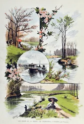 De oever van de Marne: van Charenton tot Nogent in 1887. Illustratie door Gustave Fraipont (1849-1923).