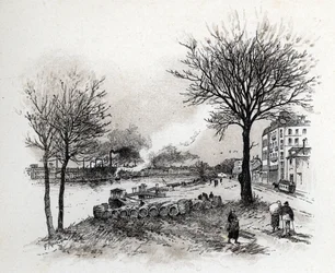 Uitzicht op Ivry-sur-Seine Tekening door Gustave Fraipont (1849-1923) uit Saint-Juirs