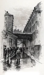 Uitzicht op een nachtasiel in de rue de la Bucherie in de wijk Maubert, Parijs Tekening door Gustave Fraipont (1849-1923) uit Saint-Juirs