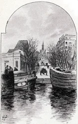 Uitzicht op het Saint-Louis ziekenhuis in Parijs vanaf het kanaal Saint-Martin, Parijs Tekening door Gustave Fraipont (1849-1923) uit Saint-Juirs