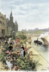 Uitzicht op de bloemenmarkt, Île de la Cité, Parijs