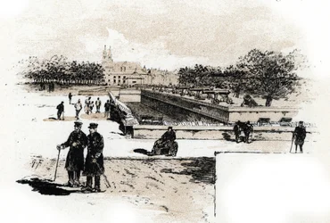 Uitzicht op het ziekenhuis voor oorlogsveteranen van het Hôtel des Invalides, Parijs. Tekening door Gustave Fraipont (1849-1923) uit Saint-Juirs