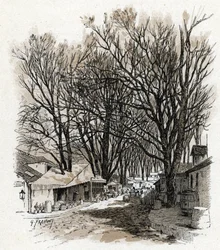Uitzicht op het nieuwe magazijn van rue Leopold, Bercy, Parijs. Tekening door Gustave Fraipont (1849-1923) uit 