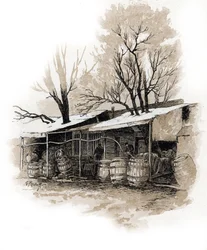 Uitzicht op het nieuwe magazijn van rue de Bordeaux, Bercy, Parijs Tekening door Gustave Fraipont (1849-1923) uit Saint-Juirs