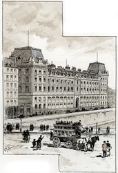 Uitzicht op het politiebureau aan de quai des Orfèvres, Parijs. Tekening door Gustave Fraipont (1849-1923) uit Saint-Juirs