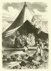 Marokkaanse Joden in Gibraltar, gevlucht voor de slachtingen in Tetouan (gravure)