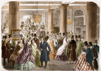 Het Italiaanse theater (Salle Ventadour) werd geopend in Parijs in 1858. Tekening door Gustave Janet, gravure door Jahyer.
