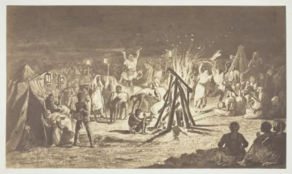 Zonder titel [Schilderij van De Kampvuren bij Camp de Chalons door Bénédict Masson], 1857