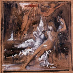 Leda en de Zwaan. Tekening door Gustave Moreau (1826-1898).